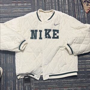 Nike White Quilted Bomber Jacket